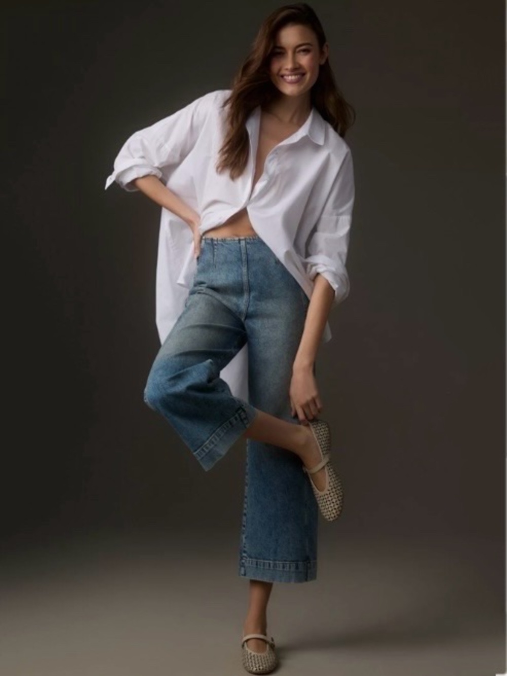 Anthropologie Pilcro Kick Mid-Rise Crop Wide-Leg Jeans Blue size 25